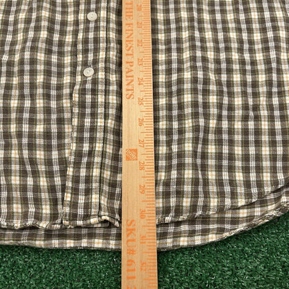 LL Bean Flannel Shirt Men Large Tall Brown Green Plaid Button Up Long Sleeve