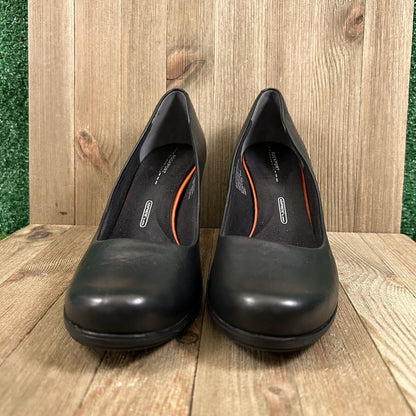 Rockport Total Motion Heels Womens 10 M Black Pumps Leather Slip On Comfort