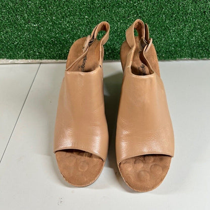 Walking Cradles Wedge Sandals Open Toe Ankle Strap Tan Leather Shoes Womens 12W