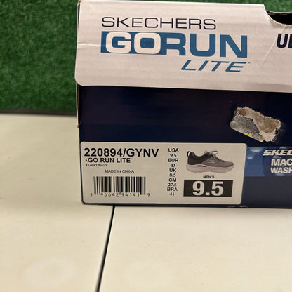 Skechers Go Run Lite Mens 9.5 Gray Navy Shoes Sneaker Athletic Comfort NEW