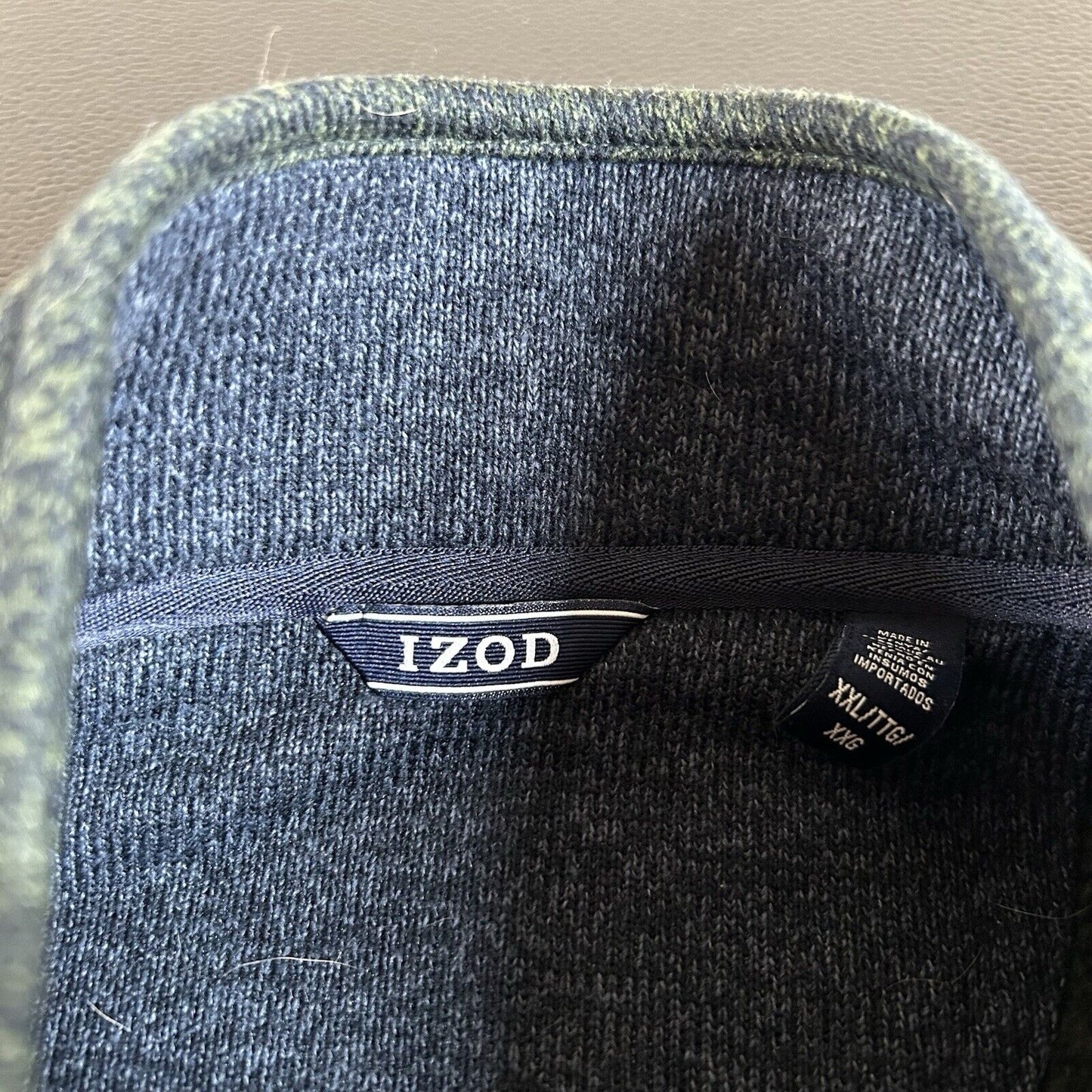 Izod Sweater Mens XXL 2XL Green Blue Blend Knit Pullover Sweatshirt 1/4 Zip
