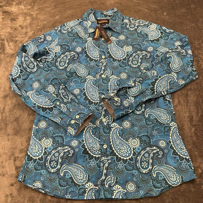 Cremieux Shirt Mens Medium Blue Paisley Button Up Long Sleeve Stretch NEW $59