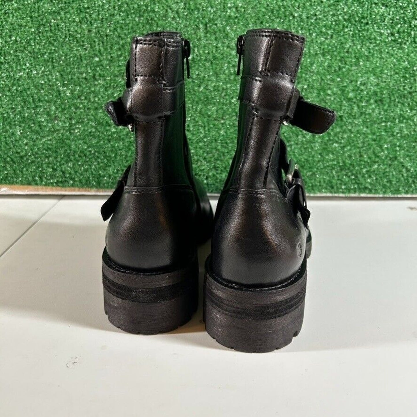 Lucky Brand Taini Boots Buckle Side Zip Ankle Booties Black Leather Womens 10 M