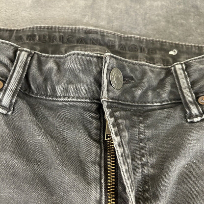 American Eagle Jeans Mens 32x32" Black Straight Denim Pants Distressed Ripped