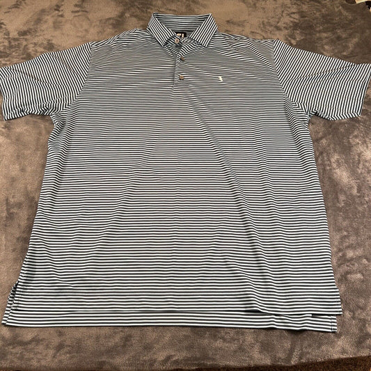 Footjoy Golf Polo Shirt Mens Extra Large Blue Black Striped Short Sleeve Stretch
