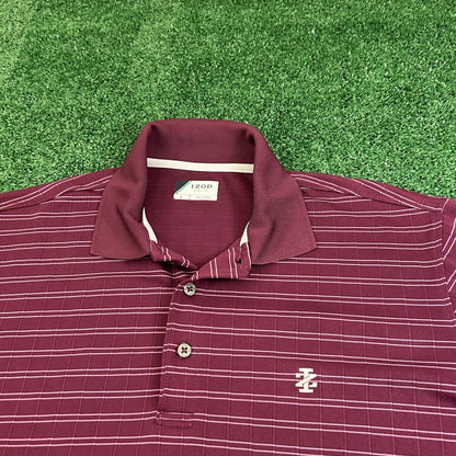 Izod Polo Shirt Mens Large Purple/Red Striped Short Sleeve Golf Athletic Preppy