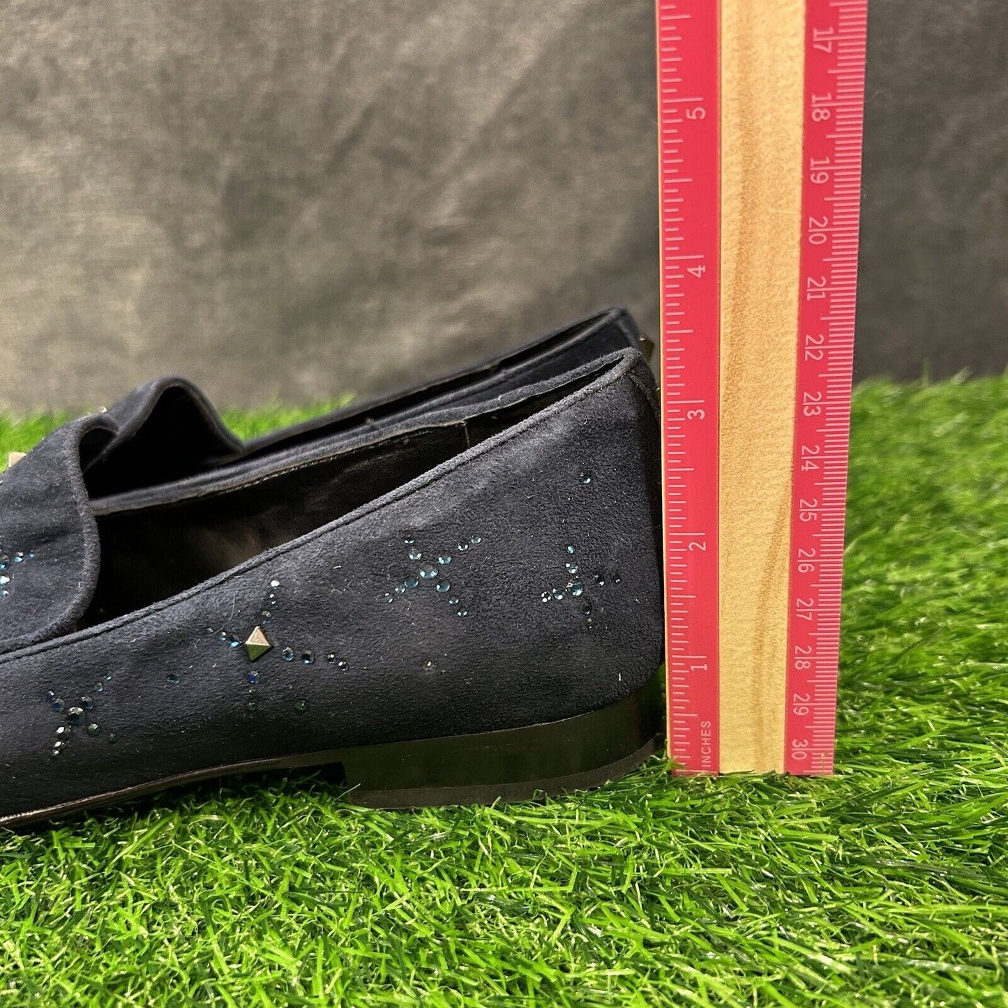 Donald Pliner Loafer Womens 6.5 M Blue Shoe Suede Leather Slip On Studded Luxxsp