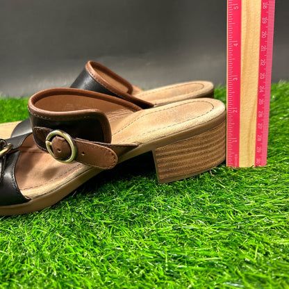 Dansko Lenny Sandals Womens 10.5 Black Brown Leather Double Strap Casual Comfort