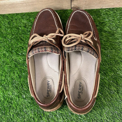 Sperry Top Sider Loafers Womens 10 M Brown Leather Boat Shoes Wool Casual 2 Eye