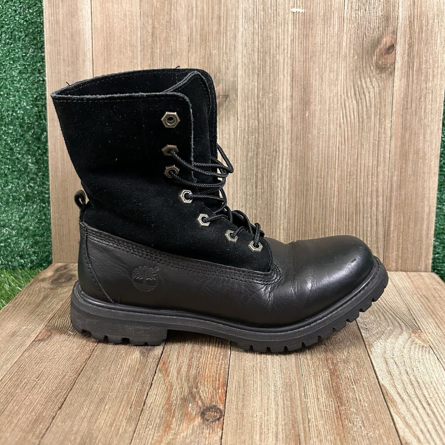 Timberland Authentics Boots Womens 6 M Black Ankle Leather Outdoor Lace Up