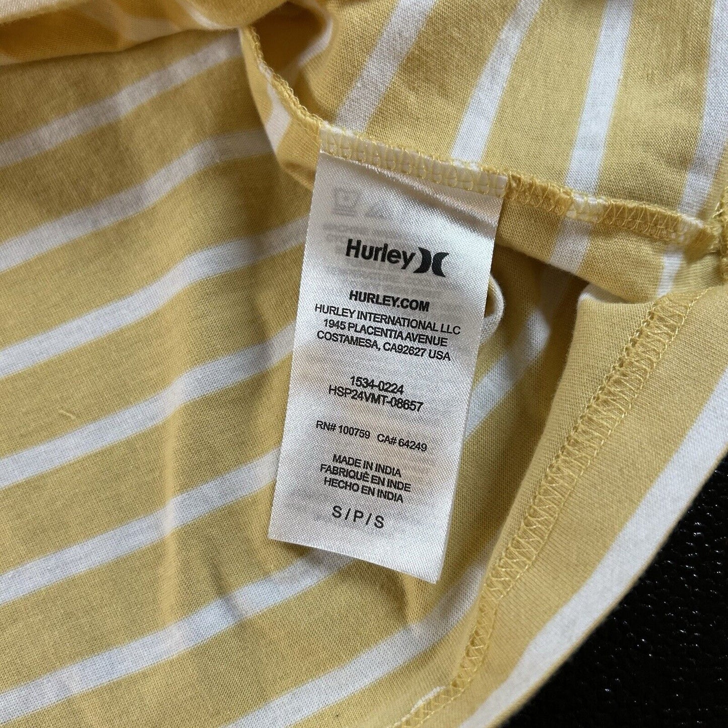 Hurley Shirt Men Small Yellow White Striped Yarn Dye Short Sleeve Pocket Tee New