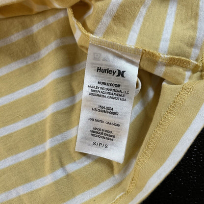 Hurley Shirt Men Small Yellow White Striped Yarn Dye Short Sleeve Pocket Tee New