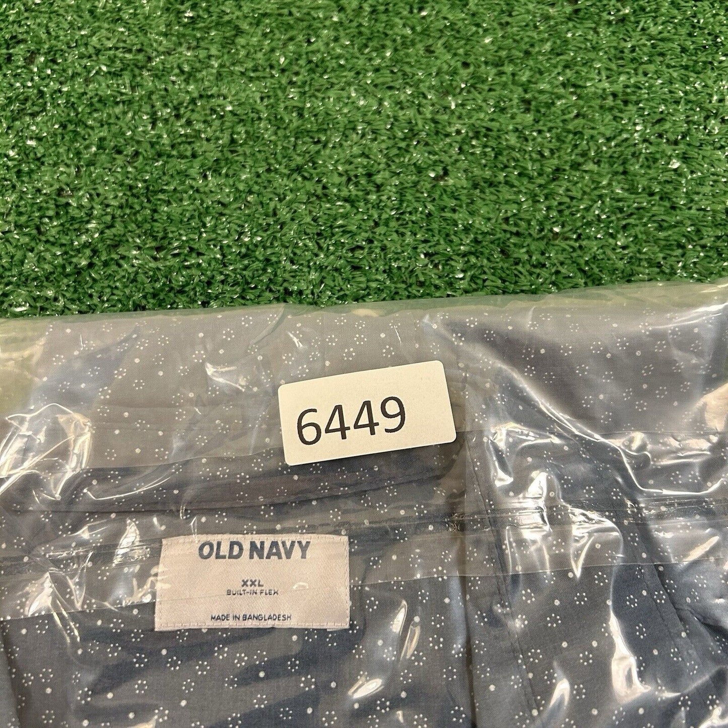 Old Navy Shirt Mens XXL 2XL Blue White Geometric Button Up Short Sleeve Flex