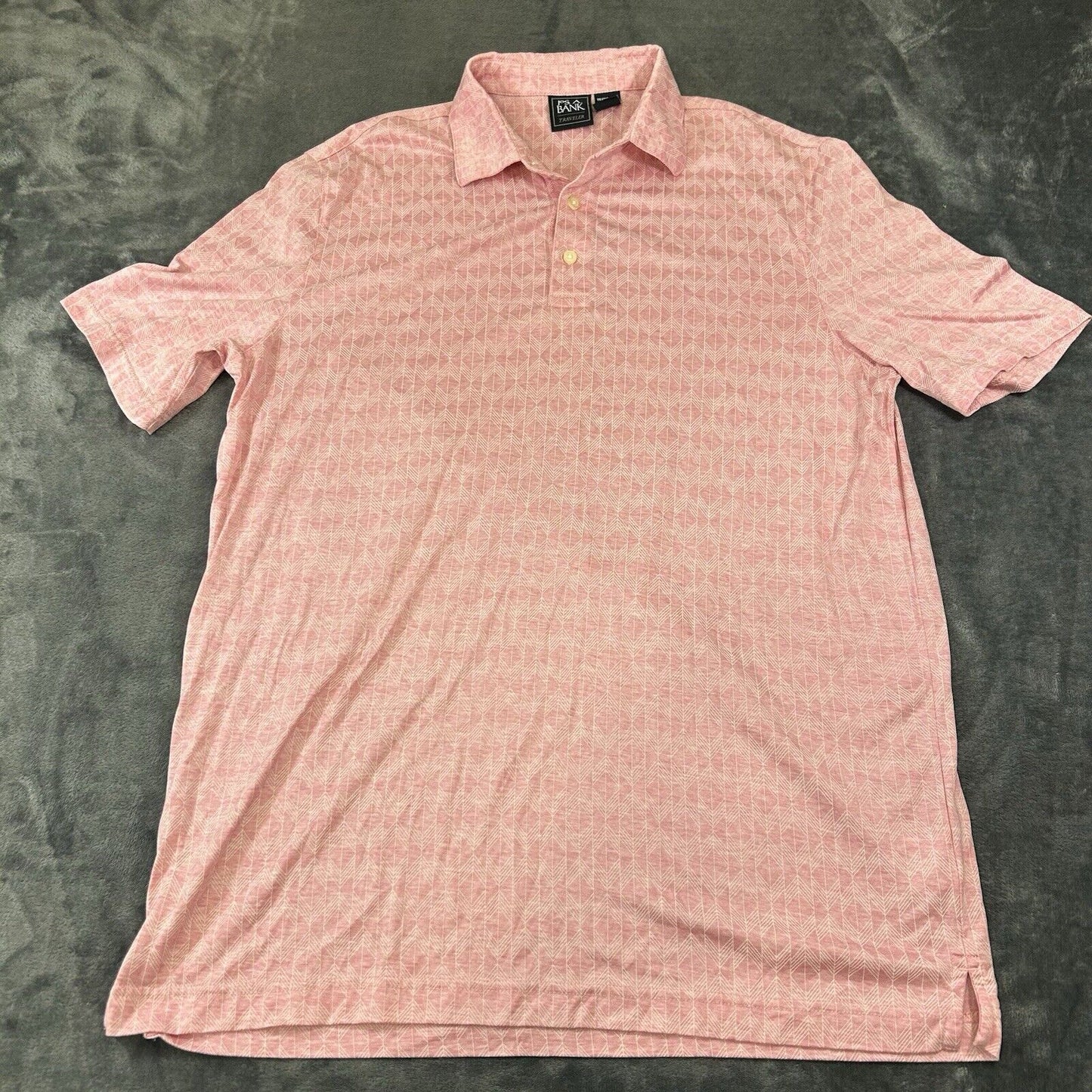 Jos A Bank Polo Shirt Mens Medium Pink White Diamond Short Sleeve Golf Work