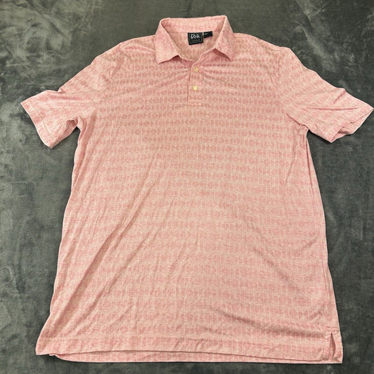 Jos A Bank Polo Shirt Mens Medium Pink White Diamond Short Sleeve Golf Work
