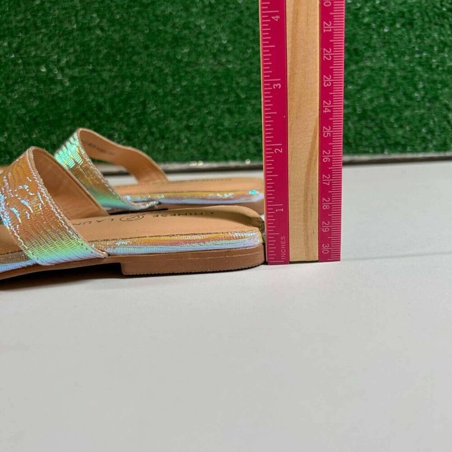 Chinese Laundry Iridescent Pink Slide Sandals Square Toe Two Strap Womens 6.5