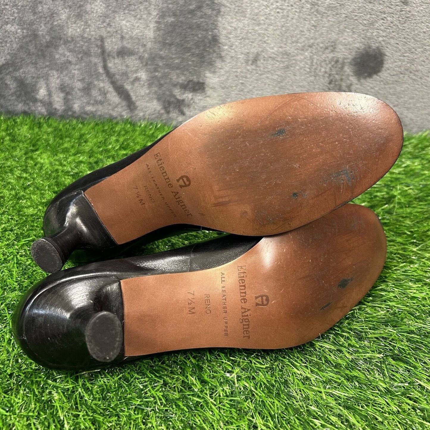 Etienne Aigner Heels Womens 7.5 M Black Pumps Leahter Casual Work Flower Preppy