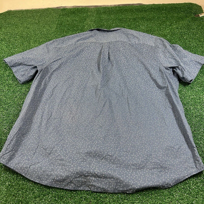 Old Navy Shirt Mens XXL 2XL Blue White Geometric Button Up Short Sleeve Flex