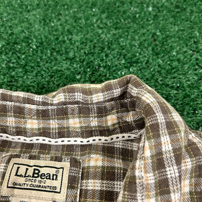 LL Bean Flannel Shirt Men Large Tall Brown Green Plaid Button Up Long Sleeve