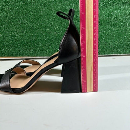 Antonio Melani Black Leather Block Heel Sandals Square Toe Slip On Womens 6.5M