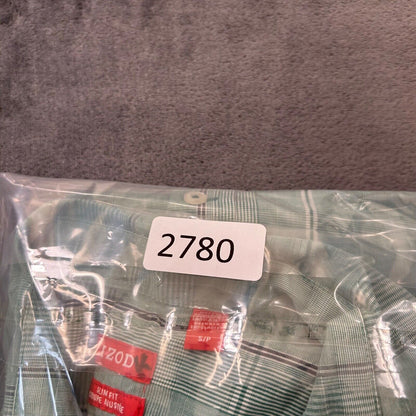 Izod Shirt Mens Small Green Black Plaid Button Up Long Sleeve Work Slim Fit