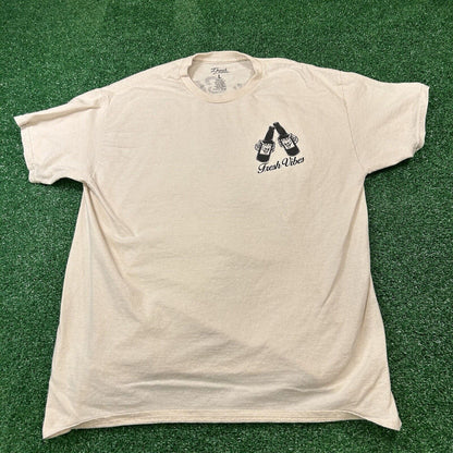 Fresh Vibes Shirt Mens Large Beige Short Sleeve Skulls Beer Skeleton Graphic Tee