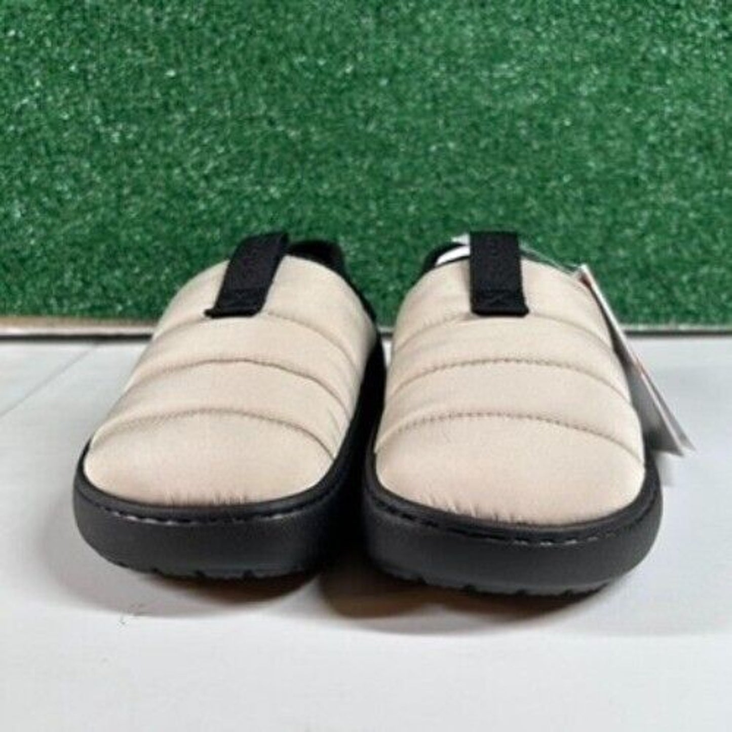 Crocs Classic Puff Mocs Beige Black Slip On Casual Comfort Shoes Womens 7 New