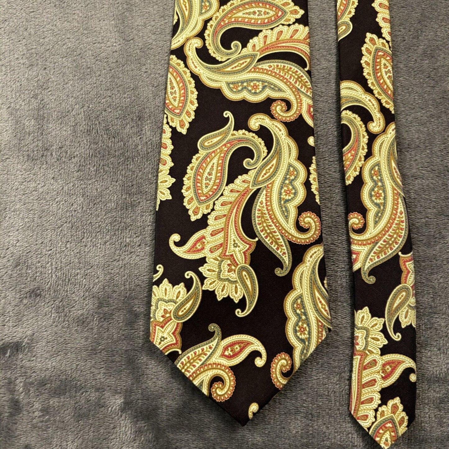 Ralph Lauren Chaps Tie Mens Black Green Paisley Silk 57” Necktie Formal Work
