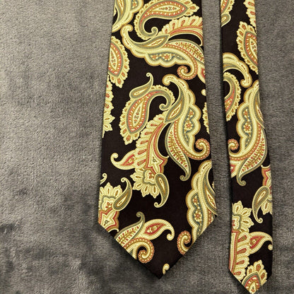 Ralph Lauren Chaps Tie Mens Black Green Paisley Silk 57” Necktie Formal Work