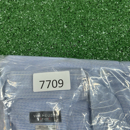 Van Heusen Shirt Men 18.5 34/35 Blue White Striped Stretch Button Up Long Sleeve