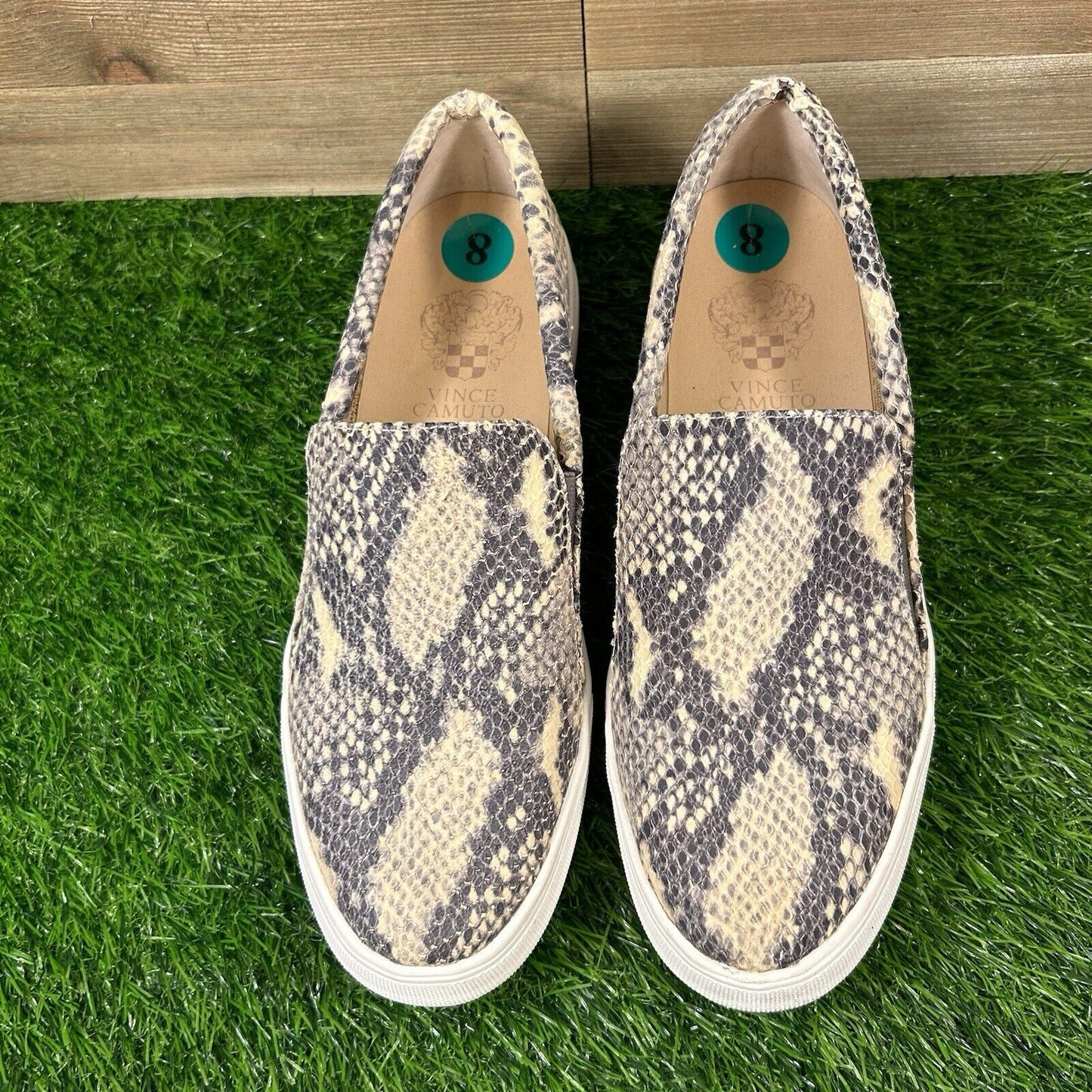 Vince Camuto Korliz Shoes Womens 8 M Beige Black Leather Snakeskin Platform