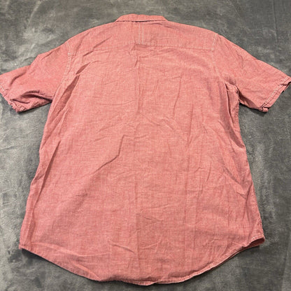 St Johns Bay Shirt Mens Large Red Button Up Short Sleeve Double Pocket Casual