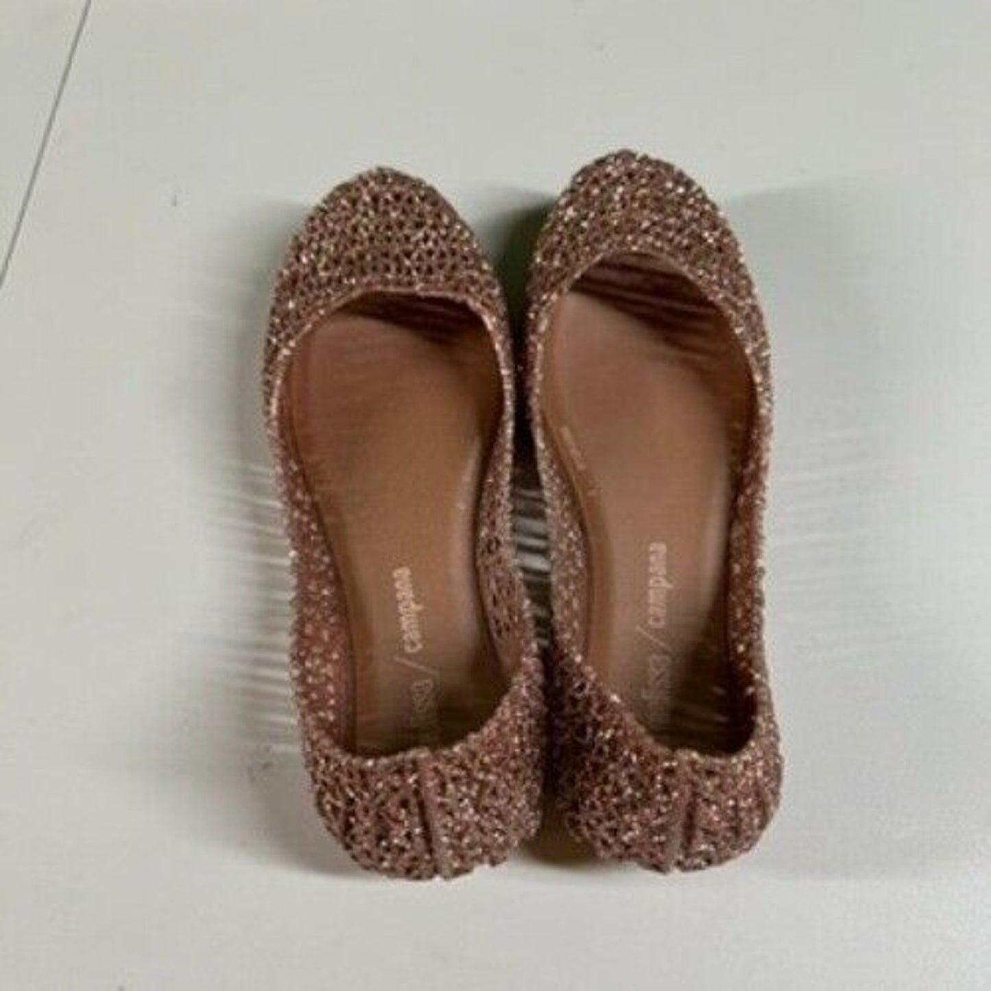 Mini Melissa Campana Glitter Ballet Flats Sparkle Shoes Rose Gold Kids Size 3Y