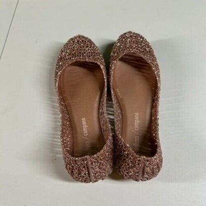Mini Melissa Campana Glitter Ballet Flats Sparkle Shoes Rose Gold Kids Size 3Y
