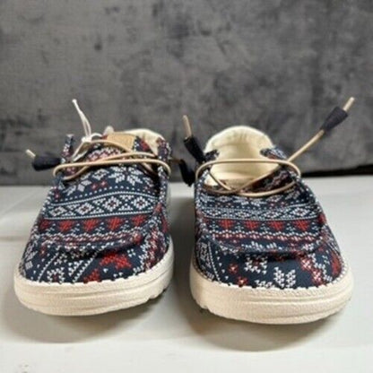 Hey Dude Wendy Winter Sweater Slip On Loafers Casual Shoes Blue Womens 8 New