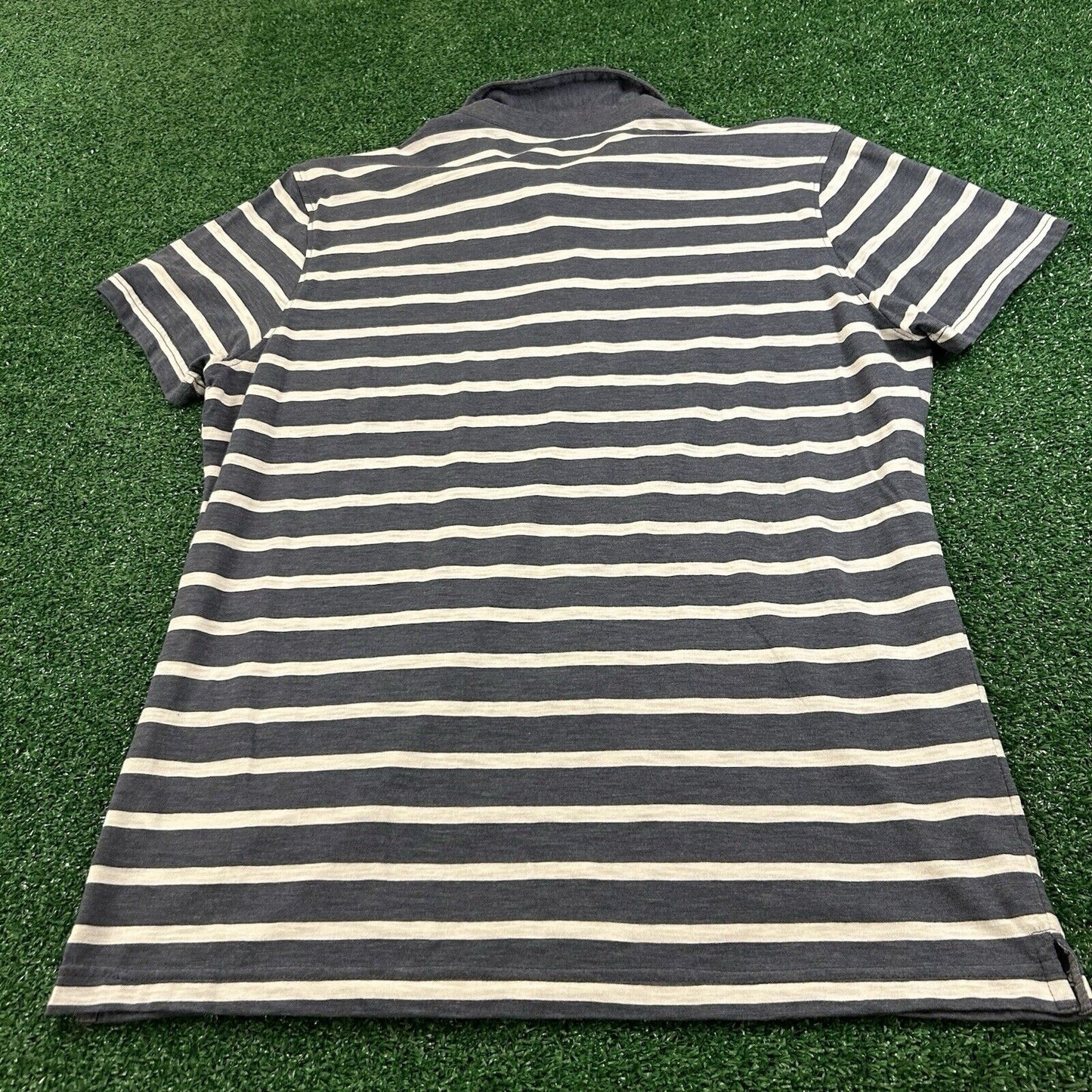 Banana Republic Polo Shirt Mens Large Blue/Gray White Striped Short Sleeve Golf