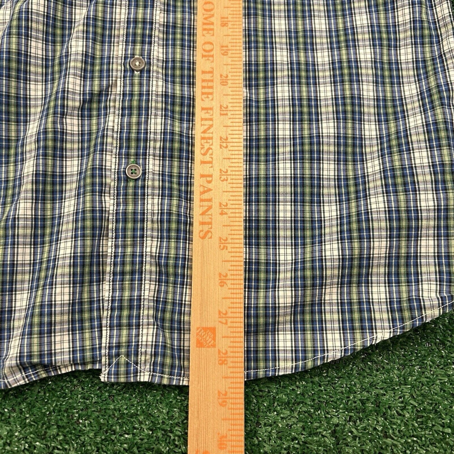 American Eagle Shirt Mens Medium Blue Green Plaid Button Up Long Sleeve Y2K