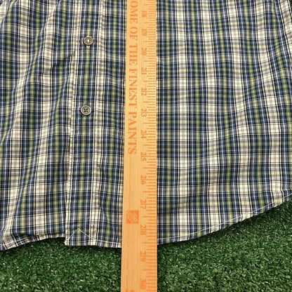 American Eagle Shirt Mens Medium Blue Green Plaid Button Up Long Sleeve Y2K