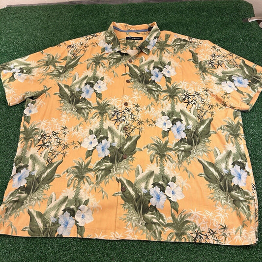 Tommy Bahama Hawaiian Shirt Mens 3XB Orange Floral Button Up Short Sleeve Silk