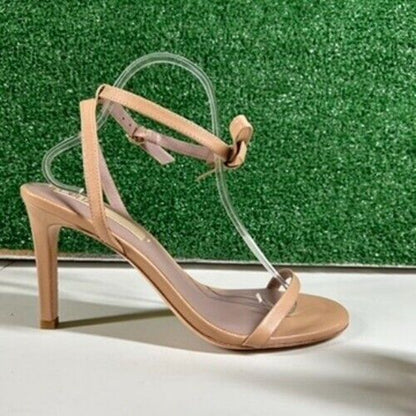 Deltan Ankle Strap Heeled Sandals Bow Detail Nude Beige Stiletto Womens 10 M