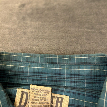 Duluth Trading Shirt Men Large Turquoise Check Preppy Button Up Long Sleeve Work