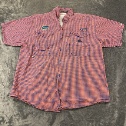 Columbia Florida Gators Shirt Mens Extra Large Orange Blue Check Super Bonehead