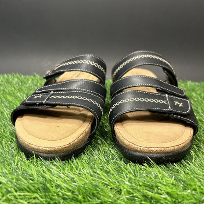 Clarks Roseville Bay Sandals Womens 9.5 M Black Slides Slip On Leather Straps