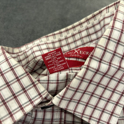 Marc Ecko Cut & Sew Shirt Mens Medium White Red Plaid Button Up Long Sleeve
