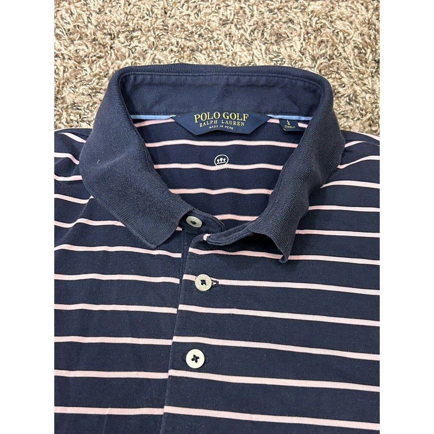 Polo Ralph Lauren Polo Shirt Mens Large Blue Pink Striped Short Sleeve Golf Work