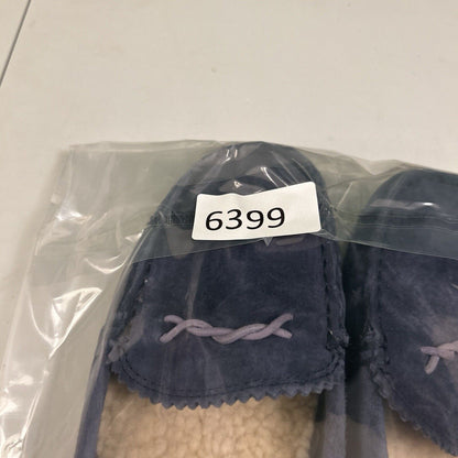 Ugg Ansley Moccasins Womens 10 M Blue Suede Slippers Casual Comfort Fur Warm