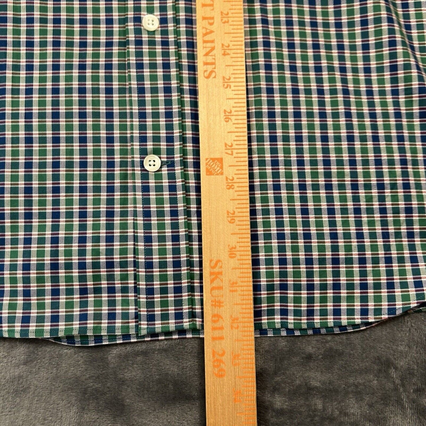 Duluth Trading Shirt Men Large Green Blue Check Button Up Long Sleeve Colorful