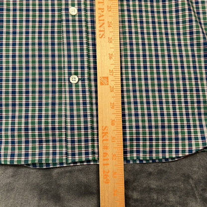 Duluth Trading Shirt Men Large Green Blue Check Button Up Long Sleeve Colorful