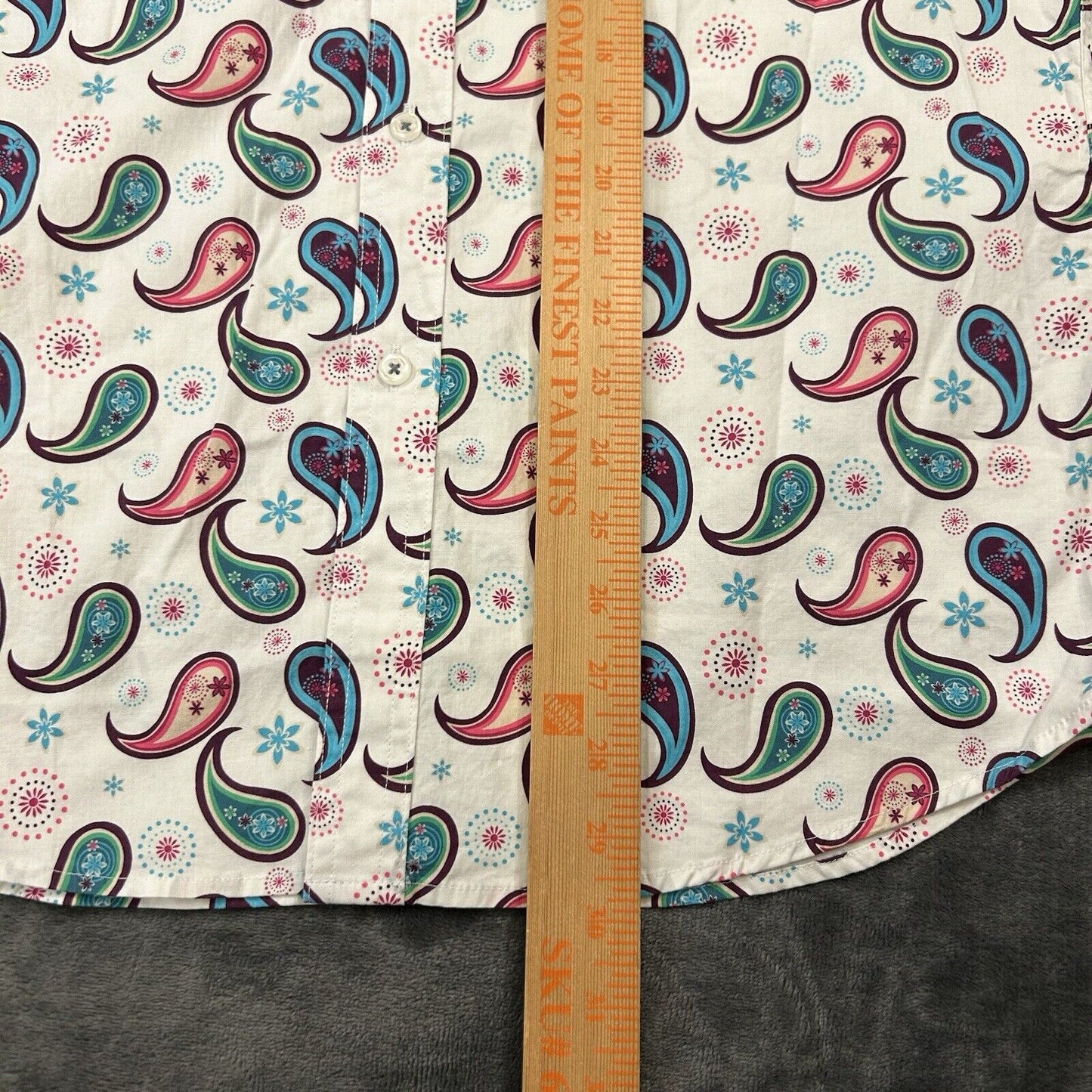 Cremieux Shirt Mens Medium White Paisley Loud Button Up Short Sleeve Stretch NEW