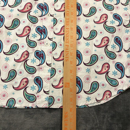 Cremieux Shirt Mens Medium White Paisley Loud Button Up Short Sleeve Stretch NEW